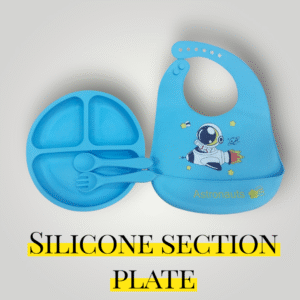 Baby silicon suction plate and spoon with bib